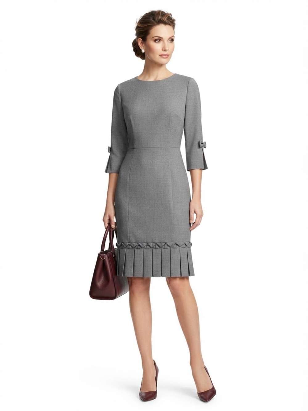 Tahari Arthur S Levine Gray Pleated Hem Sheath Dress Medium
